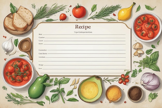 Stylized recipe cards and ingredients